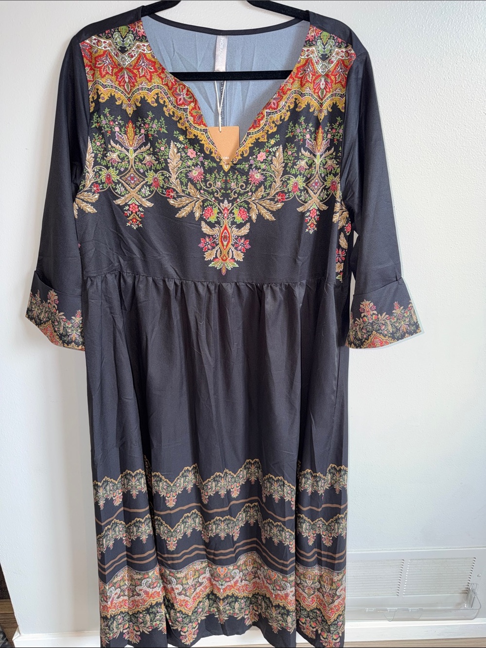 NWT Noracora Black Floral V-Neck Midi Dress XXL